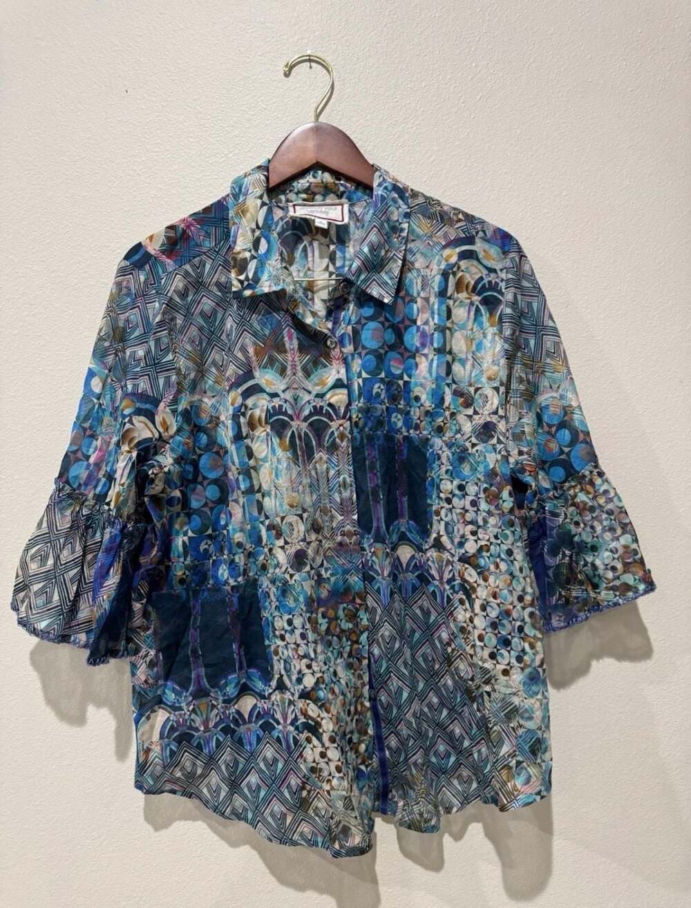 Johnny Was Workshop Klodi Ruffle Bell-Sleeve Button-Down Blouse